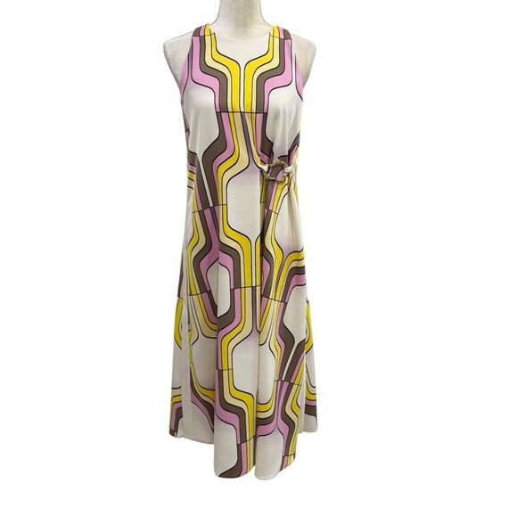 Marella 365 By Max Mara Scorza Sleeveless Geo Print Midi Dress Gold Tone Decor 4 - Picture 3 of 16